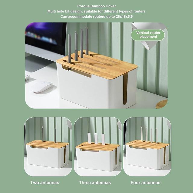 Alt view image 5 of 7 - Diydeg Router Storage Box, Decorative Router Storage Rack with Modem Cable Router Cover, Organized Power Strip Cable Management Hider Rack for Home, Office, Bedroom, Living Room