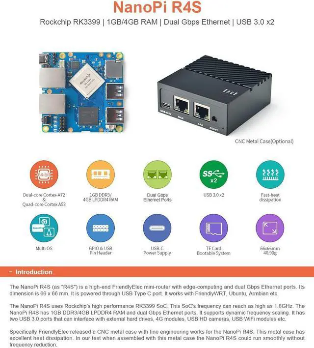 Alt view image 4 of 7 - Nanopi R4S Mini Portable Travel Router OpenWRT with Dual-Gbps Ethernet Ports 4GB LPDDR4 Based in RK3399 Soc for IOT NAS Smart Home Gateway