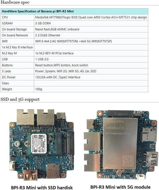 Alt view image 7 of 7 - Banana Pi BPI-R3 Mini Wi-Fi 6 OpenSource Router, OpenWRT Dual-Band Wireless Router Board, MediaTek MT7986 (Filogic 830) CPU, Support M.2 NVMe SSD 2X 2.5GbE SFP Ethernet for Gaming Gateway NAS Device