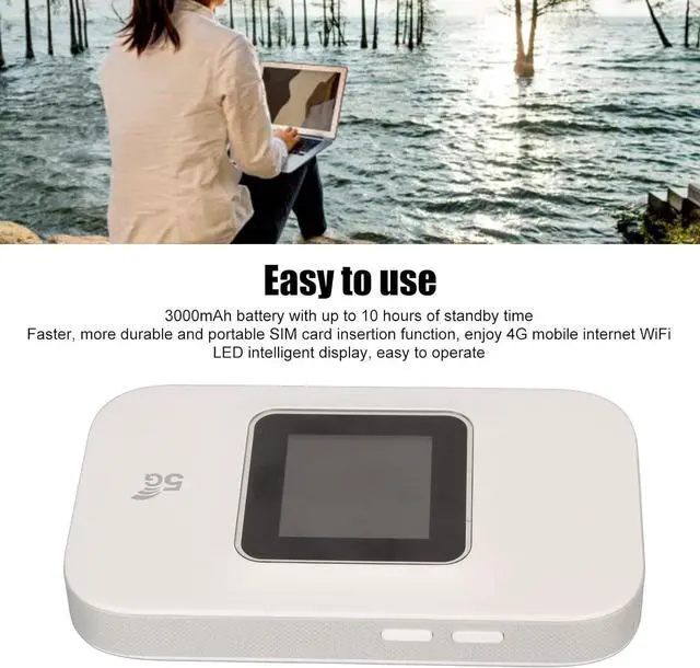 Alt view image 3 of 7 - 4G Mobile WiFi Hotspot, Portable Wireless Internet Router Devices with SIM Card Slot, 300Mbps Download Speed, Connect Up to 10 Devices, 4G Modem WiFi Router for Home, Travel