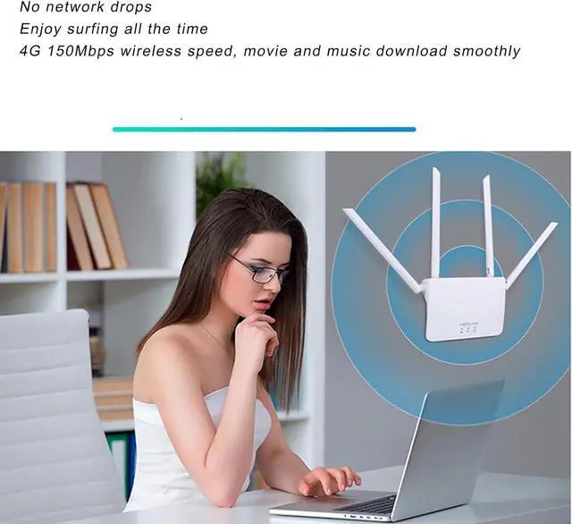 Alt view image 7 of 7 - 4G LTE Wireless Router, 300Mbps Mobile WiFi Router with 4pcs Antennas, Compatible with B1 3 5 40 Frequencies, Covers up to 200m, Connects 1020 Devices, for Home Office Use (US