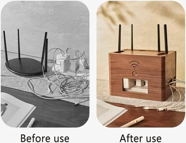 Alt view image 4 of 7 - JALYKA WiFi Router Storage Box, Cord Organizer Box, WiFi Organizer Box, Router Box Hider Decorative (Color : Brown, Size : 20 * 27 * 17CM)