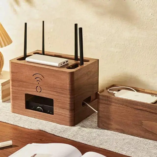 Alt view image 3 of 7 - JALYKA WiFi Router Storage Box, Cord Organizer Box, WiFi Organizer Box, Router Box Hider Decorative (Color : Brown, Size : 20 * 27 * 17CM)
