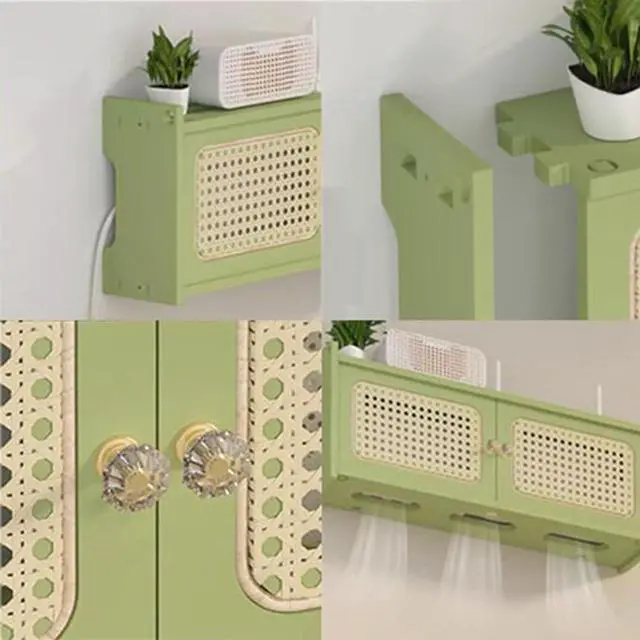 Alt view image 4 of 7 - Router Cable Storage Box, No Punch Wall Mount Hidden Box, Wireless Router Shelf, Power Strip and Cable Management Hider Rack Desktop Organizer Shelves