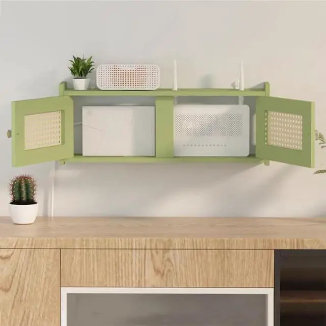 Alt view image 5 of 7 - Router Cable Storage Box, No Punch Wall Mount Hidden Box, Wireless Router Shelf, Power Strip and Cable Management Hider Rack Desktop Organizer Shelves