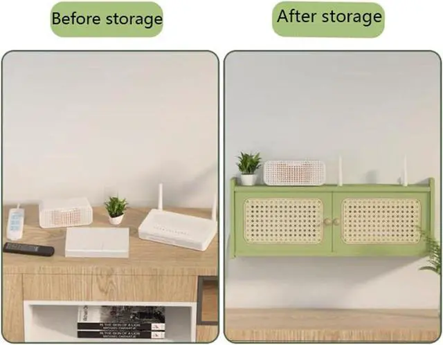 Alt view image 6 of 7 - Router Cable Storage Box, No Punch Wall Mount Hidden Box, Wireless Router Shelf, Power Strip and Cable Management Hider Rack Desktop Organizer Shelves