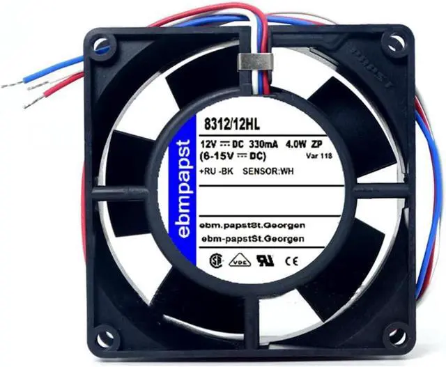 Main image of 8312/12HL ebmpapst 12V 80mm Fan - 8032 0.33A 4W 2-Wire Cooling Fan