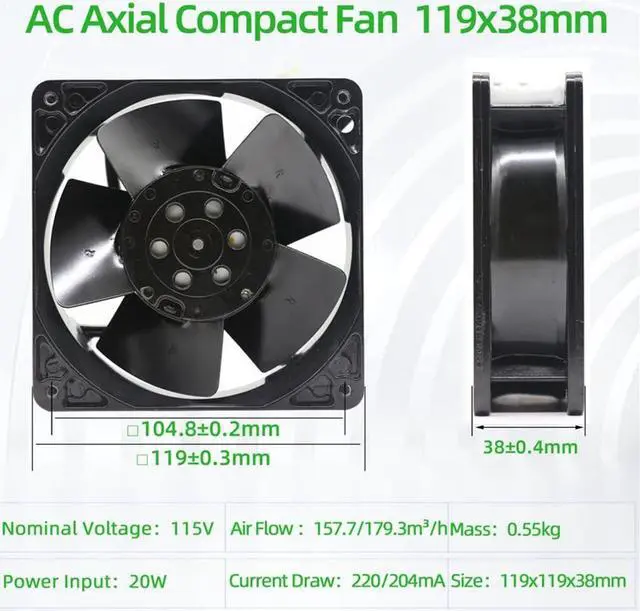 Alt view image 2 of 7 - Original New ebmpapst 4600N-466 Cooling Fan 120 X120X38mm All Metal High Temperature Resistance 115V 18W Axial Fans