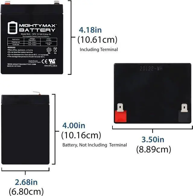 Alt view image 2 of 6 - Mighty Max Battery 12V 5Ah F2 SLA Replacement Battery for APC SmartUps 2U SMT3000RM2U - 9 Pack