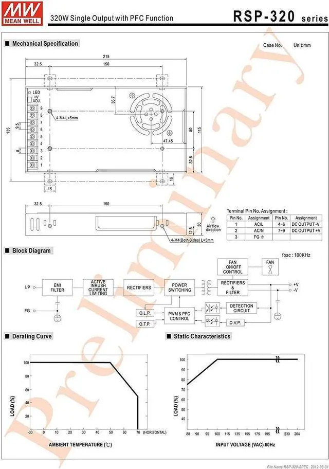 Alt view image 2 of 2 - MEANWELL RSP-320-4 320W Single Output with PFC Function MEAN WELL 320W POWER SUPPLY