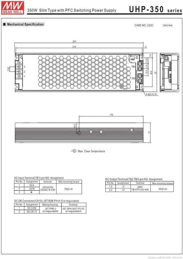 Alt view image 6 of 7 - MEAN WELL UHP-350-3.3 3V 60A 198W SlimType LED Power Supply