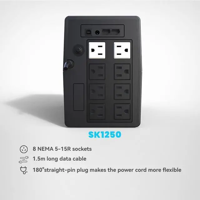 Alt view image 6 of 7 - Ups Battery Backup and Surge Protector,Computer Uninterruptible Power Supply Units,Battery Backup Intelligent LCD,SKE Back UPS,Uninterruptible Power Supply,Battery Backup for Computer 1250VA/720W