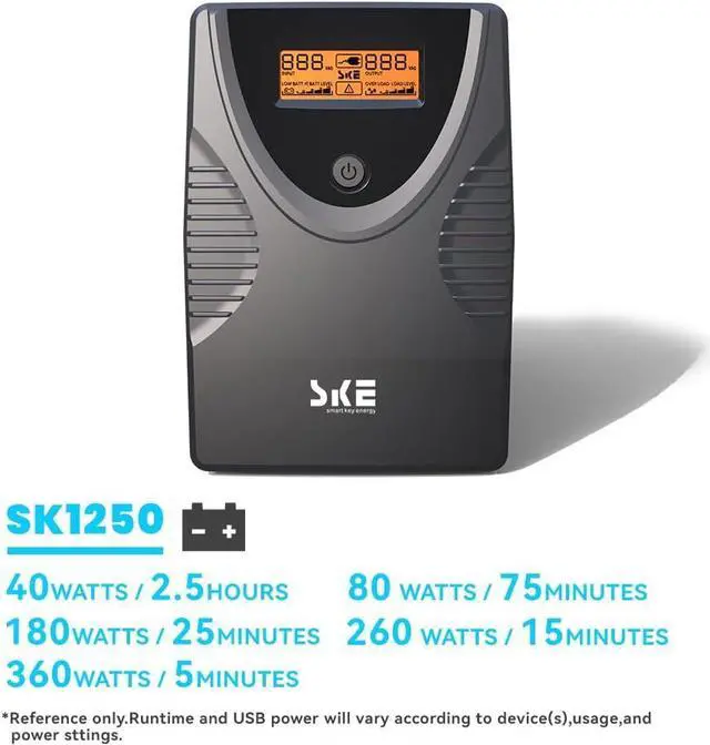 Alt view image 5 of 7 - Ups Battery Backup and Surge Protector,Computer Uninterruptible Power Supply Units,Battery Backup Intelligent LCD,SKE Back UPS,Uninterruptible Power Supply,Battery Backup for Computer 1250VA/720W