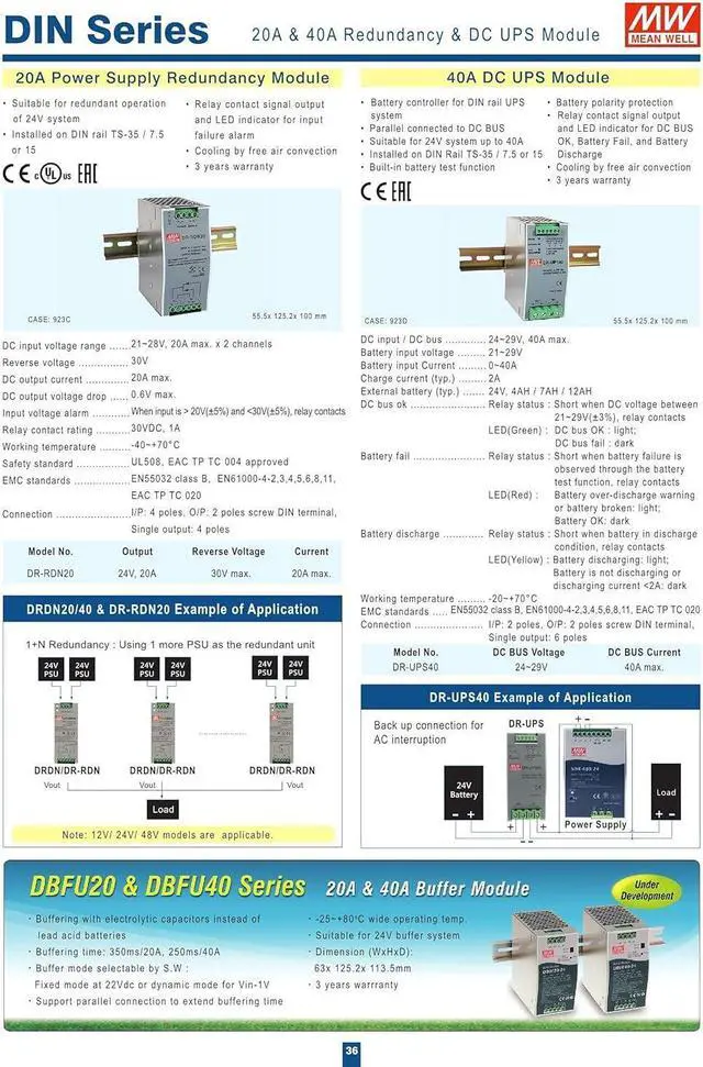 Alt view image 5 of 7 - Original Mean Well Uninterruptable Power Supply DC Input 24-29V 40A DC UPS Module Uninterrupted Switching Power Supply Battery Controller for DIN Rail UPS System