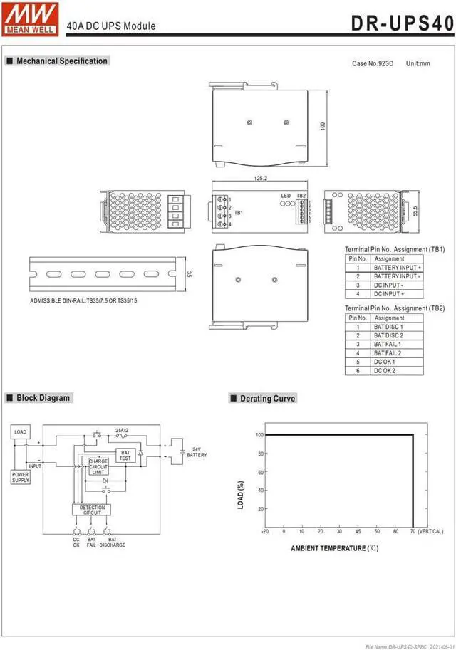 Alt view image 6 of 6 - MW Mean Well Plastic Case DR-UPS40 21-29V 40A Supplementary DC UPS DC UPS Module DC-DC Single Output Power Supply (DR-UPS40)