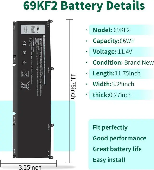 Alt view image 2 of 7 - DMKAOLLK 86Wh 69KF2 8FCTC Battery for Dell XPS 15 9500 9510 9520 9530 Precision 5550 5560 5570 Alienware M15 R3 R4 R5 R6 R7 M17 R3 R4, G7 15 7500,G15 5510 5520 P87F P91F P100F P45E 11.4V