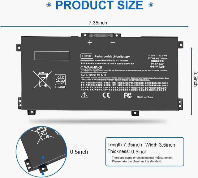 Alt view image 3 of 7 - LK03XL Laptop Battery for HP Envy X360 15 Convertible 15M-CN 17M-AE 17M-CE 17-CE 15M-CN0012DX 15M-CN0011DX 15M-BQ1XX 17M-BW0013DX 15M-BP0XX 17-AE1XX LKO3XL L09281-855 L08855-856 916814-855 916368-421