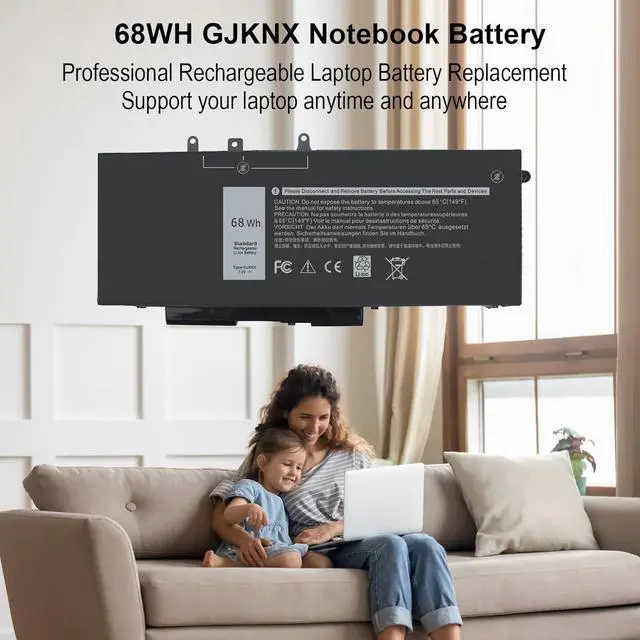 Alt view image 5 of 7 - GJKNX Type 68Wh Laptop Battery Compatible with Dell Latitude 5280 5288 5590 5580 E5580 E5490 P60F P72G001 P72G002 Precision 15 3520 3530, Replacement for 0GD1JP 451-BBZG 5YHR4 DY9NT 7.6V 4-Cell