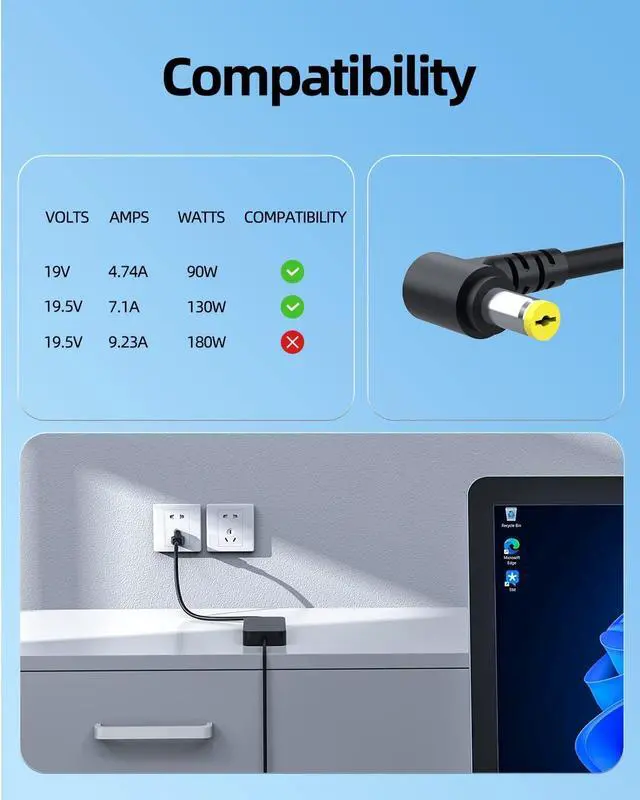 Alt view image 3 of 6 - 135W AC Charger Fit for Acer Nitro 5 7 AN515-51 AN515-41 AN515-42 AN515-52 AN515-53 AN515-31 AN715-51 N18C3 AN517-51 N18C4 AN515-55-53AG AN515-44-R99Q AN515-55-52KW Laptop Adapter Power Supply Cord