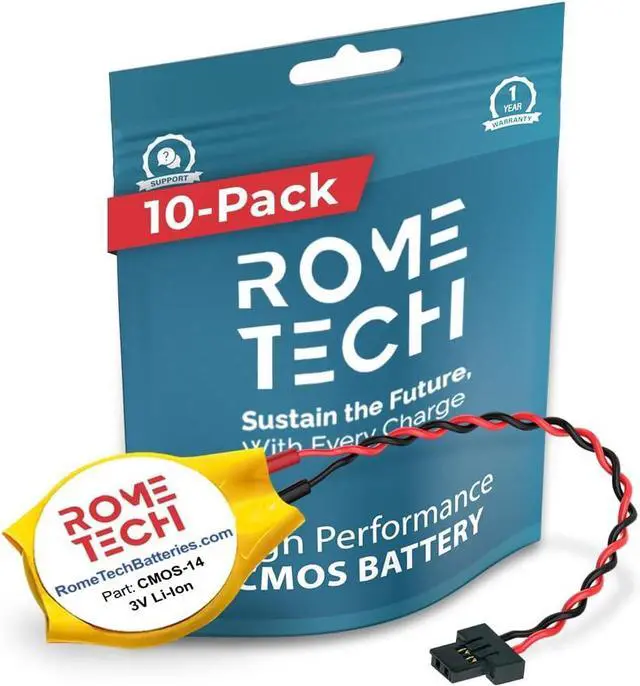 Main image of Rome Tech CR2025 W CMOS Battery for Dell Alienware M15 / M17 Genuine KTS 8b1 - Laptop Backup BIOS RTC 3V CR2025W Battery with 2 Wire Cable FI Connector (10-Pack)
