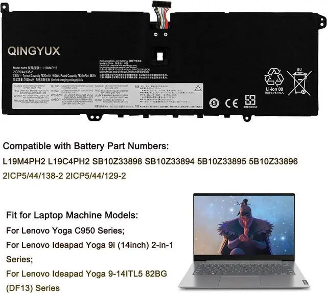 Alt view image 6 of 7 - New L19C4PH2 SB10Z33898 5B10Z33896 L19M4PH2 Laptop Battery Compatible with Lenovo Yoga 9 14ITL5 Yoga 9i 14ITL5 Series Notebook 7.68V 58Wh
