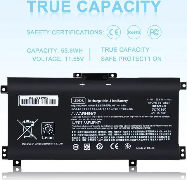 Alt view image 3 of 7 - LK03XL Battery for HP Envy X360 Convertible 15m-cn0xxx 15-cr0xxx 15m-cn0012dx 15m-bp0xx 15-bq2xx 15M-cn0011dx 15m-bp112dx 15m-bp1xx 17-ae1xx 15m-bq021dx 17m-ae111dx L09281-855 L08855-856 916368-421