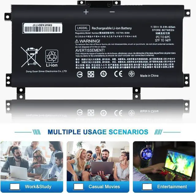 Alt view image 4 of 7 - LK03XL Battery for HP Envy X360 Convertible 15m-cn0xxx 15-cr0xxx 15m-cn0012dx 15m-bp0xx 15-bq2xx 15M-cn0011dx 15m-bp112dx 15m-bp1xx 17-ae1xx 15m-bq021dx 17m-ae111dx L09281-855 L08855-856 916368-421