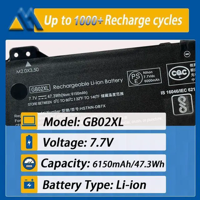 Alt view image 2 of 6 - Mobik GB02XL Laptop Battery Replacement for HP Chromebook 14-DB0051CL X360 11 G2 EE Chromebook 11A G5 G6 G8 EE Series Notebook HSTNN-UB7M HSTNN-DB7X L42550-271 L42550-541 L42583-005 917725-855 47.3Wh