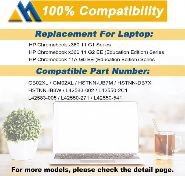 Alt view image 5 of 6 - Mobik GB02XL Laptop Battery Replacement for HP Chromebook 14-DB0051CL X360 11 G2 EE Chromebook 11A G5 G6 G8 EE Series Notebook HSTNN-UB7M HSTNN-DB7X L42550-271 L42550-541 L42583-005 917725-855 47.3Wh