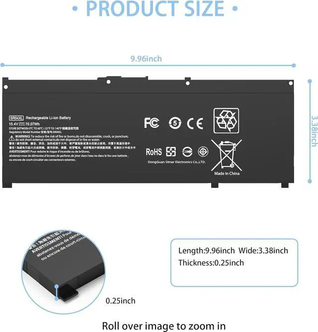 Alt view image 4 of 6 - VNYUNQWE SR04XL Battery SR03XL Laptop Battery for HP Omen 15-CE0XX 15-DC0XX Series 15-CE009LA 15-CE015DX 15-DC0051NR Pavilion 15-CB0XX 15-CX0XX 15-CB041NR 15-CX0056WM 917678-1B1 917724-855 917678-2B1
