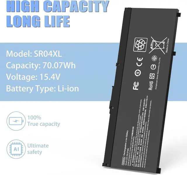 Alt view image 5 of 6 - VNYUNQWE SR04XL Battery SR03XL Laptop Battery for HP Omen 15-CE0XX 15-DC0XX Series 15-CE009LA 15-CE015DX 15-DC0051NR Pavilion 15-CB0XX 15-CX0XX 15-CB041NR 15-CX0056WM 917678-1B1 917724-855 917678-2B1