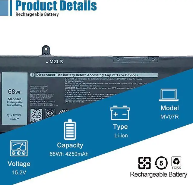 Alt view image 2 of 7 - VANPIR MV07R Laptop Battery Replacement for Dell G3 15 3500 3590 G5 5500 5505 SE Series Notebook 0JJRRD 266J9 15.2V 68Wh 4250mAh