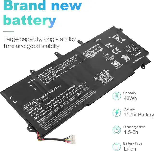 Alt view image 7 of 7 - BL06042XL Battery fit HP EliteBook Folio 1040 G0 G1 G2, P/N: HSTNN-DB5D IB5D W02C 722236-171 1C1 271 2C1 722297-001 005 F450 F450C BL06XL -Futurebatt