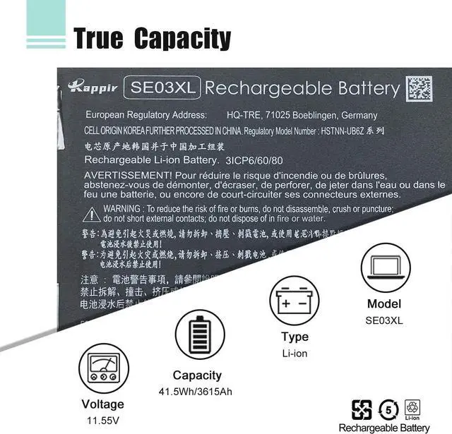 Alt view image 3 of 7 - BOWEIRUI SE03XL 849908-850 849568-421 Laptop Battery Replacement for Hp Pavilion 14 14-AL000 14-AL125TX 14-AL136TX Series HSTNN-LB7G SE03041XL HSTNN-UB6Z TPN-Q171 849568-541(11.55V 41.5Wh 3615mAh)