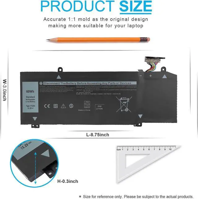 Alt view image 4 of 6 - Emanjor 60Wh 1F22N 15.2V Laptop Battery for Dell Alienware M15 R1, Alienware M17 R1, G5 15 5590, G7 7590 7790, P79F P37E P79F001 P37E001 Series JJPFK 0JJPFK HYWXJ 0HYWXJ 01F22N 08622M 06YV0V 4-Cell