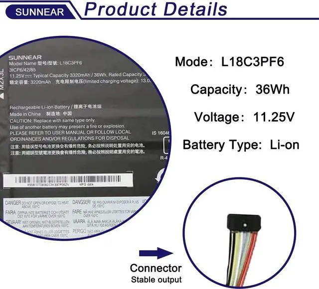 Alt view image 2 of 7 - SUNNEAR L18C3PF6 Laptop Battery Replacement for Lenovo ideapad S340-14IML 14API 14IIL 14IWL, C340-15IWL 15IIL S340-15IWL 15API 15IIL, Flex-15IWL 15IML 15IIL Series, L18M3PF7 L18C3PF7 L18L3PF3 L18L3PF2