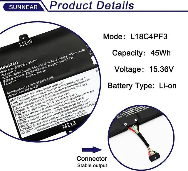 Alt view image 2 of 5 - SUNNEAR L18C4PF3 Laptop Battery Replacement for Lenovo IdeaPad Flex-14API Flex-14IML Flex-14IWL C340-14API C340-14IWL C340-14IML S540-14API S540-14IML S540-14IWL L18M4PF4 L18M4PF3 L18C4PF4 5B10T09081