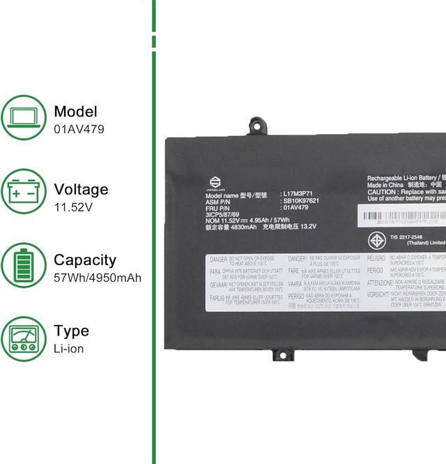 Alt view image 2 of 6 - JIAZIJIA 01AV479 L17M3P71 SB10K97621 Laptop Battery Replacement for Lenovo ThinkPad T480s Series Notebook 01AV478 L17L3P71 SB10K97620 01AV480 L17M3P72 SB10K97622 11.52V 57Wh 4950mAh