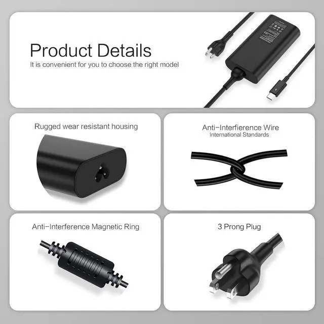 Alt view image 4 of 6 - 130W USB C Laptop Charger for Dell XPS 15 17 Charger 2in1 9575 9510 9700 Dell Latitude 5410 5411 5420 5520 7210 7310 7410 9410 9510 Precision 5530 3541 3550 3551 3560 5550 5750 AC Adapter Power Cord