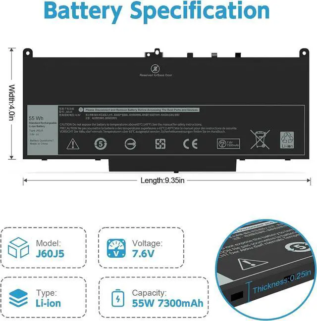 Alt view image 2 of 7 - Govvep J60J5 Battery Replacement for Dell Latitude E7470 E7270 7470 7270 Laptop Battery, WYWJ2 PDNM2 7CJRC 0MC34Y F1KTM R1V85 MC34Y 242WD GG4FM 1W2Y2 Battery