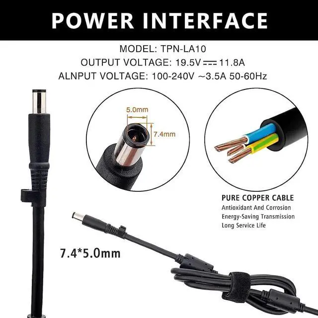 Alt view image 5 of 7 - 230W AC Power Adapter Charger Fit   Envy Omen ELITEBOOK ZBOOK 924942-001 925141-850 PA-1231-08HT HP17-AN012DX 19.5V 11.8A Laptop Power Supply
