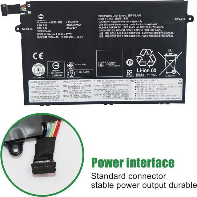 Alt view image 3 of 6 - JIAZIJIA 01AV447 L17M3P52 SB10K97608 Laptop Battery Replacement for Lenovo ThinkPad E480 E485 E495 E580 E585 E490 E590 E595 E14 E15 Series 01AV445 L17L3P51 01AV448 L17C3P51 01AV446 L17M3P51 11.1V 45Wh