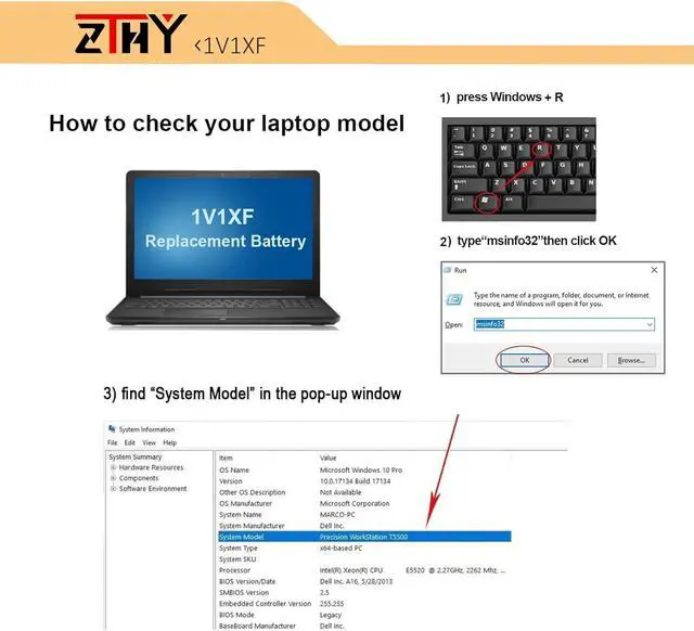 Alt view image 2 of 7 - ZTHY 1V1XF Laptop Battery Replacement for Dell Latitude 5400 5410 5500 5510 Precision 3540 3550 Inspiron 7590 7591 7791 2-in-1 Series 01V1XF XV8CJ R8D7N 4GVMP 11.4V 42Wh/3500mAh 3-Cell