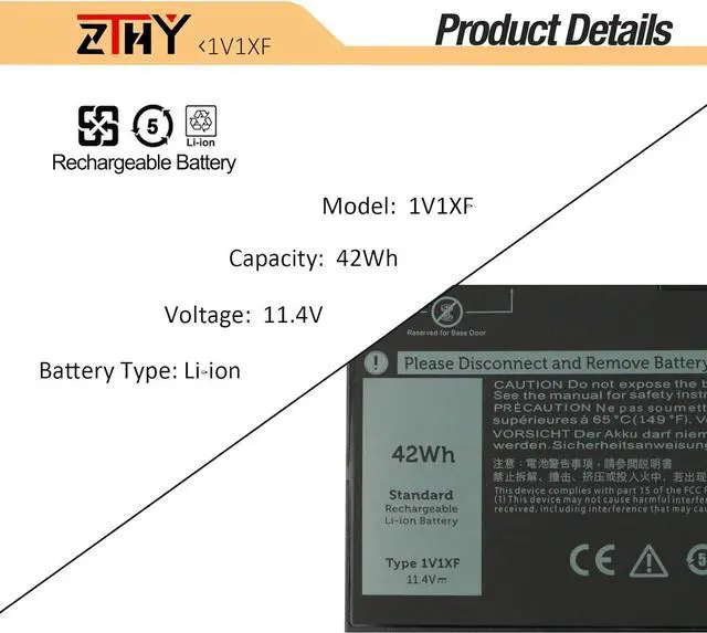 Alt view image 3 of 7 - ZTHY 1V1XF Laptop Battery Replacement for Dell Latitude 5400 5410 5500 5510 Precision 3540 3550 Inspiron 7590 7591 7791 2-in-1 Series 01V1XF XV8CJ R8D7N 4GVMP 11.4V 42Wh/3500mAh 3-Cell