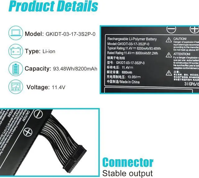 Alt view image 2 of 7 - GKIDT-03-17-3S2P-0 Laptop Battery Compatible with Adata XPG Xenia 15, Schenker XMG Fusion 15 XFU15L19 Series GKIDT-00-13-3S2P-0 3ICP6/62/69-2 3ICP6/63/69-2 B908NI0-191100105 11.4V 93.48Wh 6Cell
