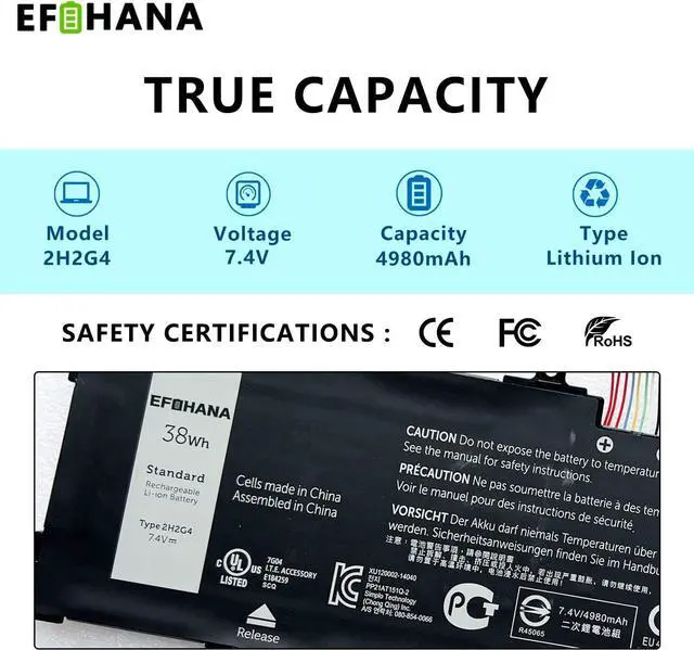 Alt view image 2 of 7 - EFOHANA 2H2G4 Laptop Battery Replacement for Dell Venue 11 Pro 7140 Series Notebook HFRC3 21CP5/63/105 2217-2548 7.4V 38Wh 4980mAh