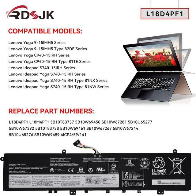 Alt view image 3 of 7 - L18D4PF1 L18M4PF1 Laptop Battery for Lenovo IdeaPad Yoga C940-15 C940-15IRH 81TE 9-15IMH5 82DE IdeaPad S740-15IRH Series 5B10U65276 5B10U65277 5B10W67244 5B10W67392 SB10W67267 15.36V 69Wh (Long Cable)