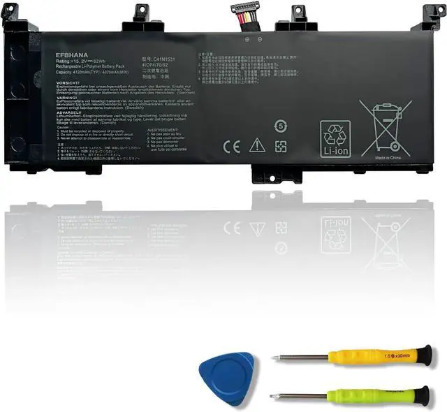 Main image of efohana C41N1531 Laptop Battery Replacement for ROG GL502VS GL502VT GL502VS-1A GL502VS-1E GL502VT-1B GL502VY GL502VY-1A Series Notebook 0B200-01940100 15.2V 62Wh 4120mAh 4-Cells