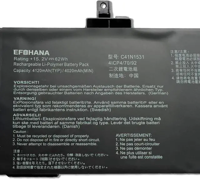 Alt view image 2 of 5 - efohana C41N1531 Laptop Battery Replacement for ROG GL502VS GL502VT GL502VS-1A GL502VS-1E GL502VT-1B GL502VY GL502VY-1A Series Notebook 0B200-01940100 15.2V 62Wh 4120mAh 4-Cells