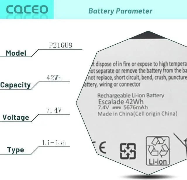 Alt view image 3 of 7 - CQCEO P21GU9 Laptop Battery for Microsoft Surface Pro 1 1514, Surface Pro 2 1601 10.6" Tablet Series 2ICP5/94/104 2ICP5/94/105 7.4V 42Wh 5676mAh